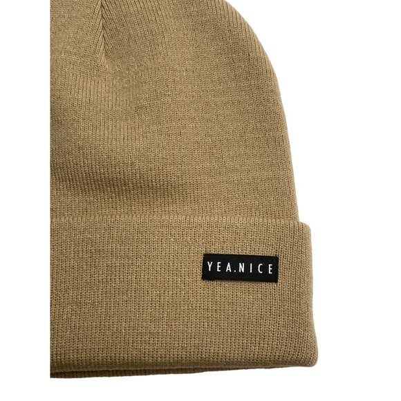 Yea.Nice Legend Mens Knit Beige Tan Sand Brown Folded Beanie Winter Snow Skiing - Picture 3 of 3